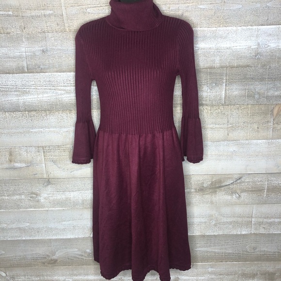 Eliza J Purple Ribbed Turtleneck Bell 